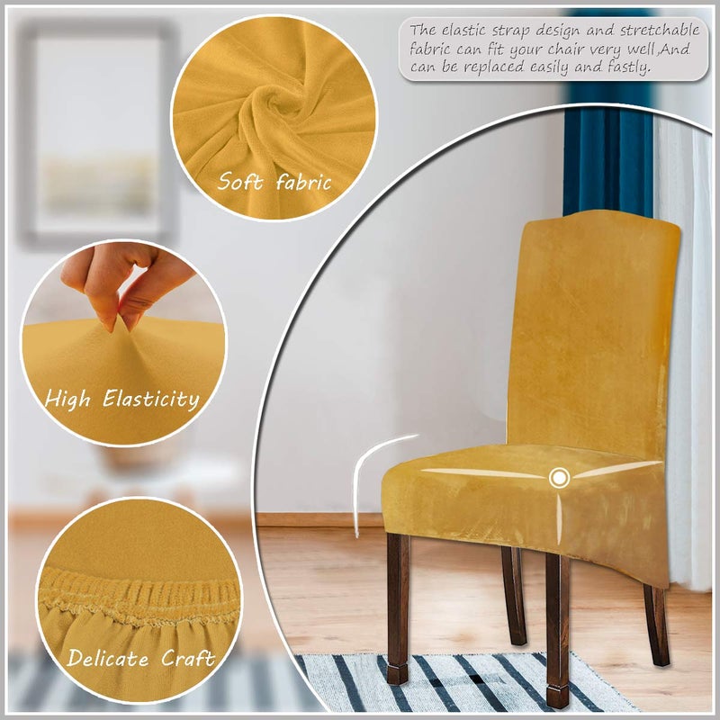 KELUINA Velvet Plush XL Dining Chair Covers, Stretch Chaircover, Spandex High Chairs Protector Covers Seat Slipcover with Elastic Band for Dining Room,Wedding, Ceremony, Banquet (Mustard Gold, Set of 6) - Image 2